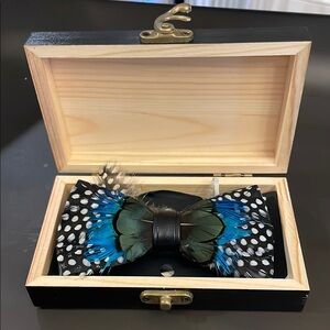 Feathered Bow Tie in Black and Blue